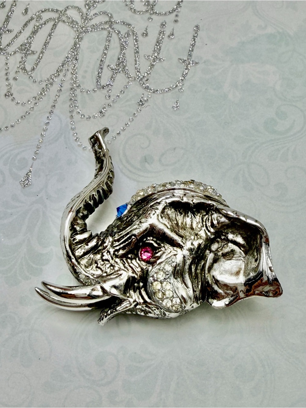 Vintage Francois for Coro Elephant Brooch #cz702
